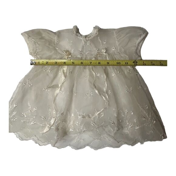 1950's Carol Joy Creation Christening Dress Sheer Satin Ribbons Lace White Gown - Picture 4 of 14